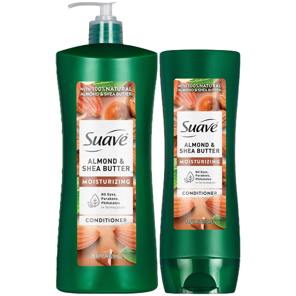 Suave Almond Shea Butter Moisturizing Conditioner 12oz bottle nourishes dry hair.