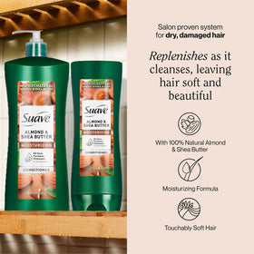 Suave Almond Shea Butter Moisturizing Conditioner 28oz pump provides lasting moisture.