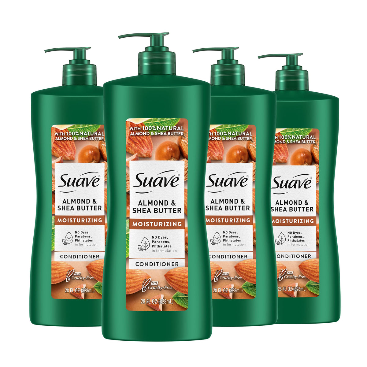 Suave Almond and Shea Butter moisturizing conditioner bottle front providing hydration