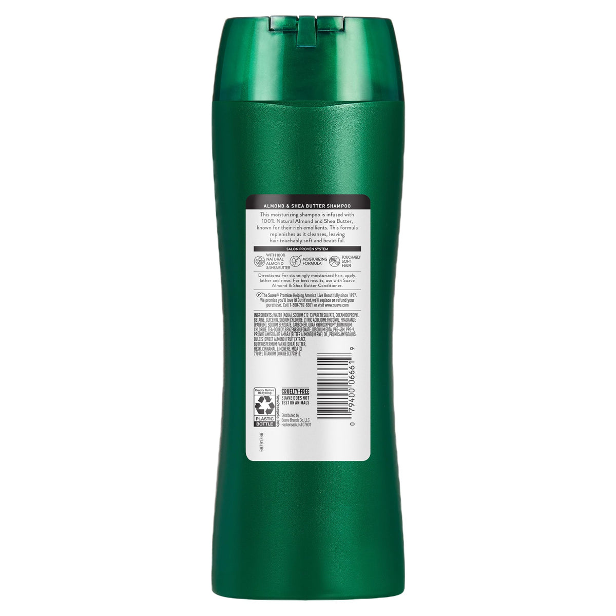 Retail display of Suave Almond & Shea Butter moisturizing shampoo.