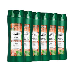 Suave Almond & Shea Butter Shampoo bottle highlighting nourishment for dry hair.