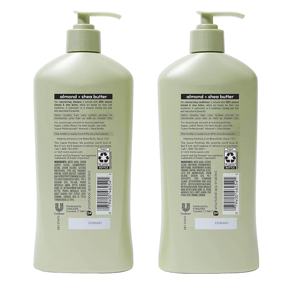 Suave Almond + Shea Butter conditioner bottle pour for frizz control.