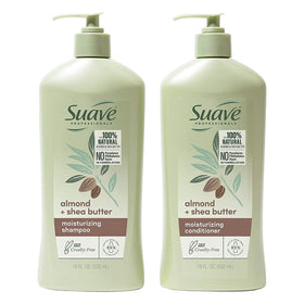 Suave Almond + Shea Butter shampoo bottle pour for smooth, nourished hair.