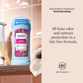 Close-up of Suave Aloe Rose Water deodorant stick for smooth glide.