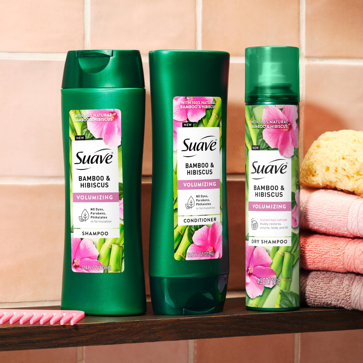 Hibiscus fragrance from Suave shampoo enhances the shower experience.
