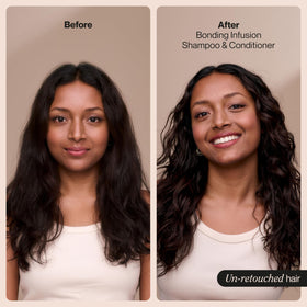 Suave Bonding Infusion Repairing Shampoo visual of amino acids and citric acid at work.