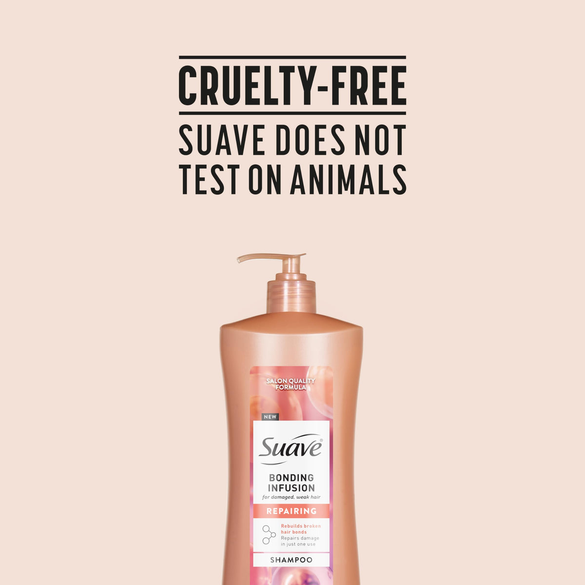Healthy-looking hair close-up with Suave Bonding Infusion Repairing Shampoo after use.