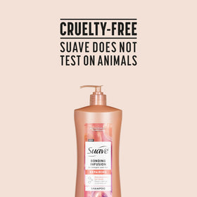 Healthy-looking hair close-up with Suave Bonding Infusion Repairing Shampoo after use.