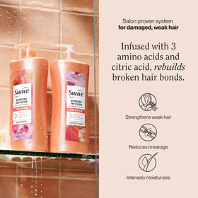 Suave Bonding Infusion Repairing Shampoo pump-top close-up highlights easy dispensing for daily use.