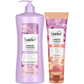 Suave Bonding Infusion Toning Shampoo 28 oz pump bottle for color balance and brassy neutralization.