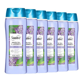 Suave White Tea & Lavender bottle showing hydrating formula for daily use.