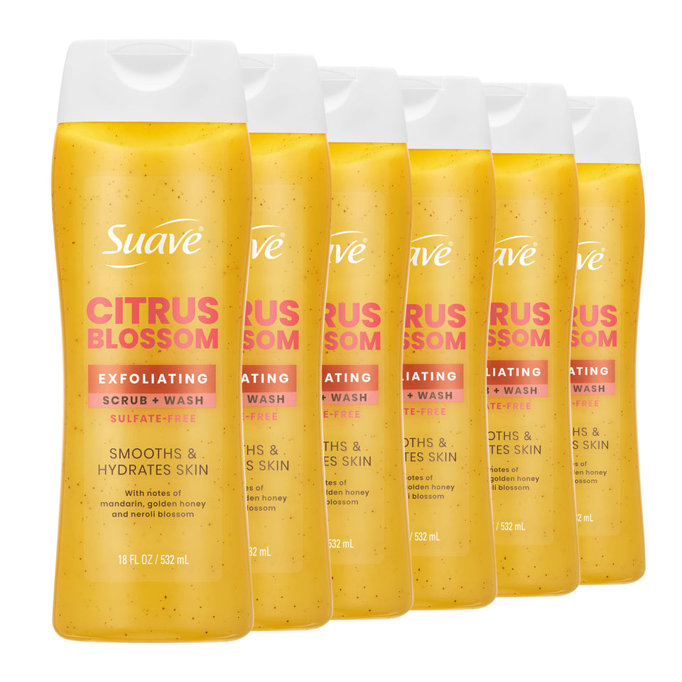 Suave Citrus Blossom Exfoliating Scrub & Wash bottle ready for daily cleanse