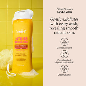 Suave Citrus Blossom Exfoliating Scrub & Wash texture close-up showing gentle exfoliation