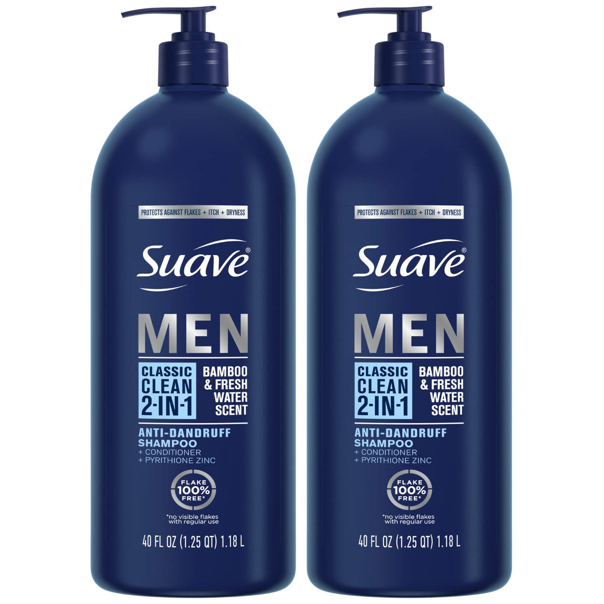 Suave classic clean anti-dandruff bottle pour for quick, effective flake control.