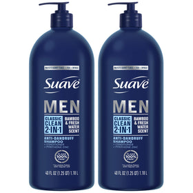 Suave classic clean anti-dandruff bottle pour for quick, effective flake control.