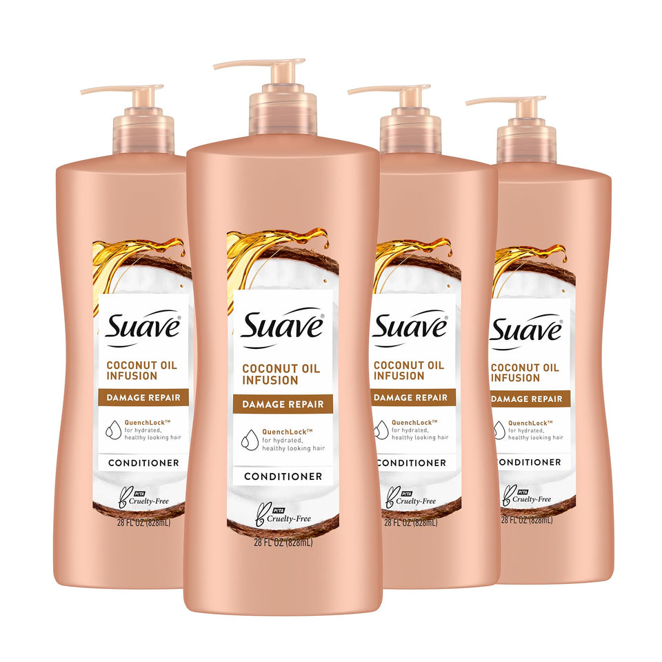 Suave Coconut Oil Damage Repair Conditioner bottle with pure infusion for deep moisture