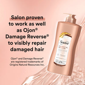Suave Coconut Oil Damage Repair Conditioner on bathroom shelf for everyday routine