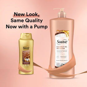 Suave Coconut Oil Damage Repair Shampoo foam action captured for smooth, manageable hair