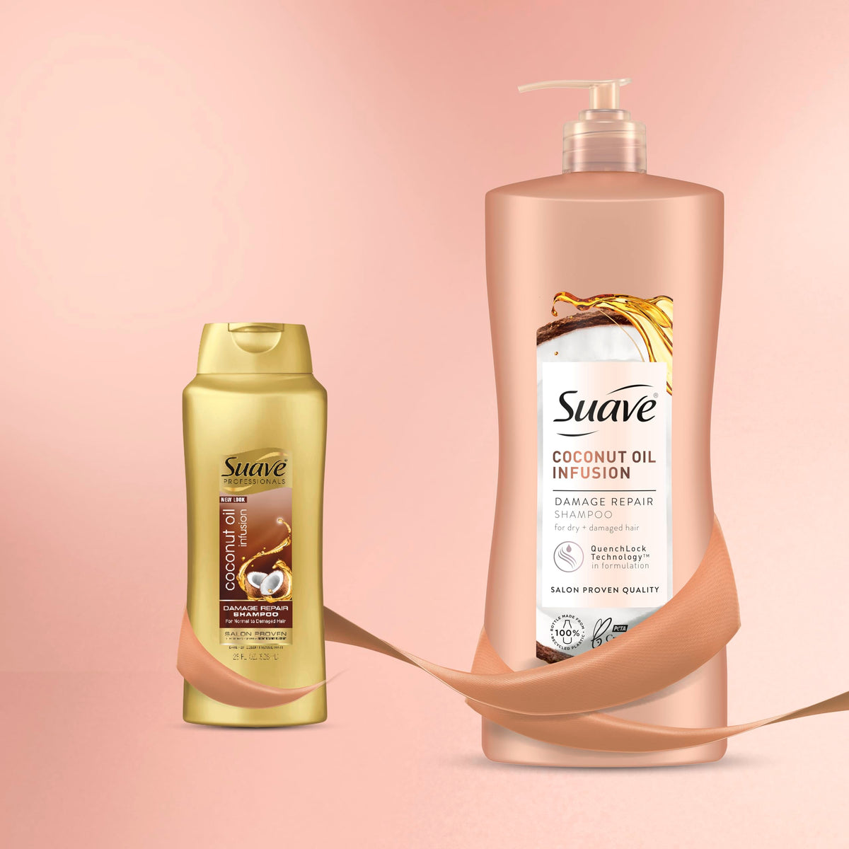 Suave Coconut Oil Damage Repair Shampoo ingredients illustration highlights coconut oil benefits
