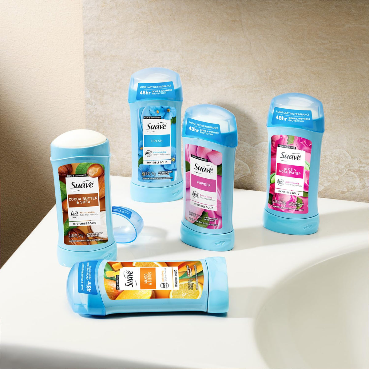 Suave cruelty-free deodorant line certified by PETA for ethical choice.