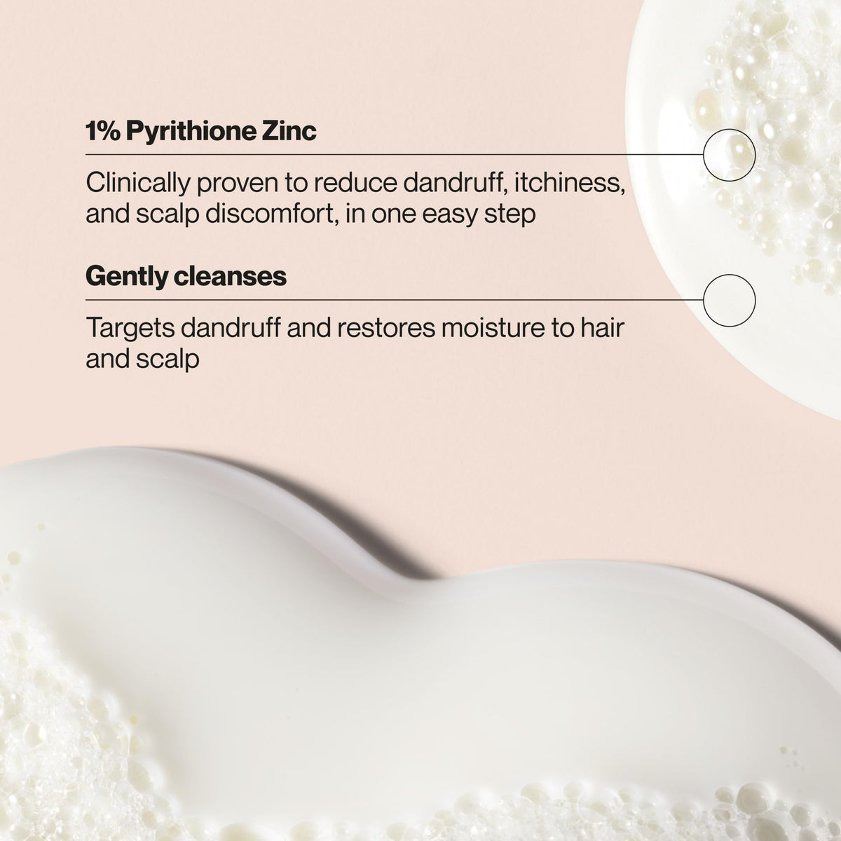 Close-up of creamy lather from Suave dandruff shampoo soothing scalp