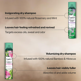 Suave Dry Shampoo Bamboo Hibiscus bottle adds lightweight volume