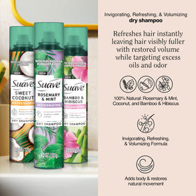 Suave dry shampoo Bamboo Hibiscus spray adds instant volume