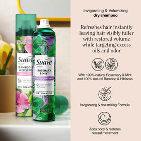 Suave Dry Shampoo Rosemary Mint spray action for easy on-the-go refresh