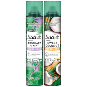 Suave Dry Shampoo Spray Rosemary Mint bottle refreshes hair between washes.