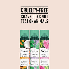 Suave dry shampoo Sweet Coconut in-use on scalp for breathable feel