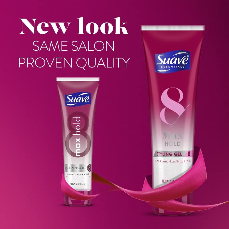 Suave Gel Style Lock 8.9oz tube close-up highlighting packaging for easy use.