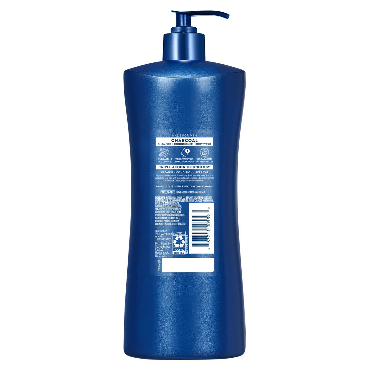 Suave gym shower scene demonstrating convenient all-in-one cleansing.