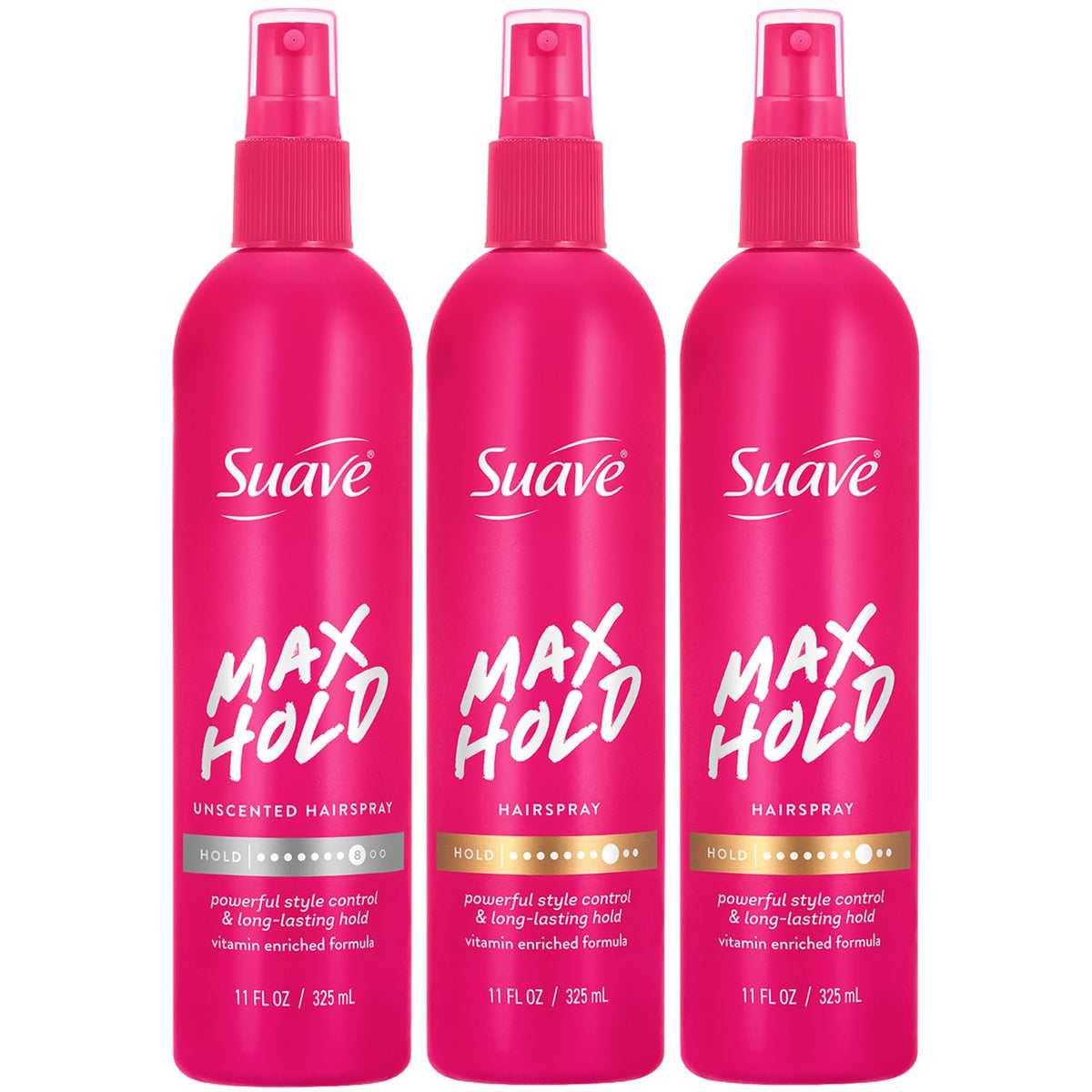 Suave Hairspray Max Hold bundle front view for all-day style and frizz control