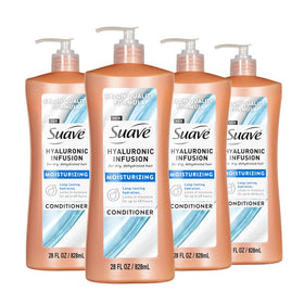 Suave Hyaluronic Infusion conditioner bottle front for lasting hydration boost.
