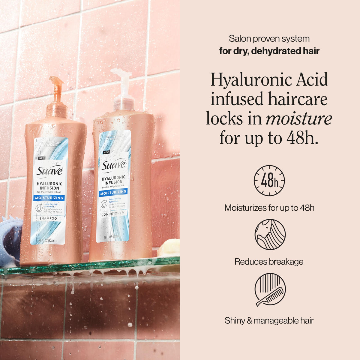 Suave Hyaluronic Infusion conditioner pump for easy, mess-free application.
