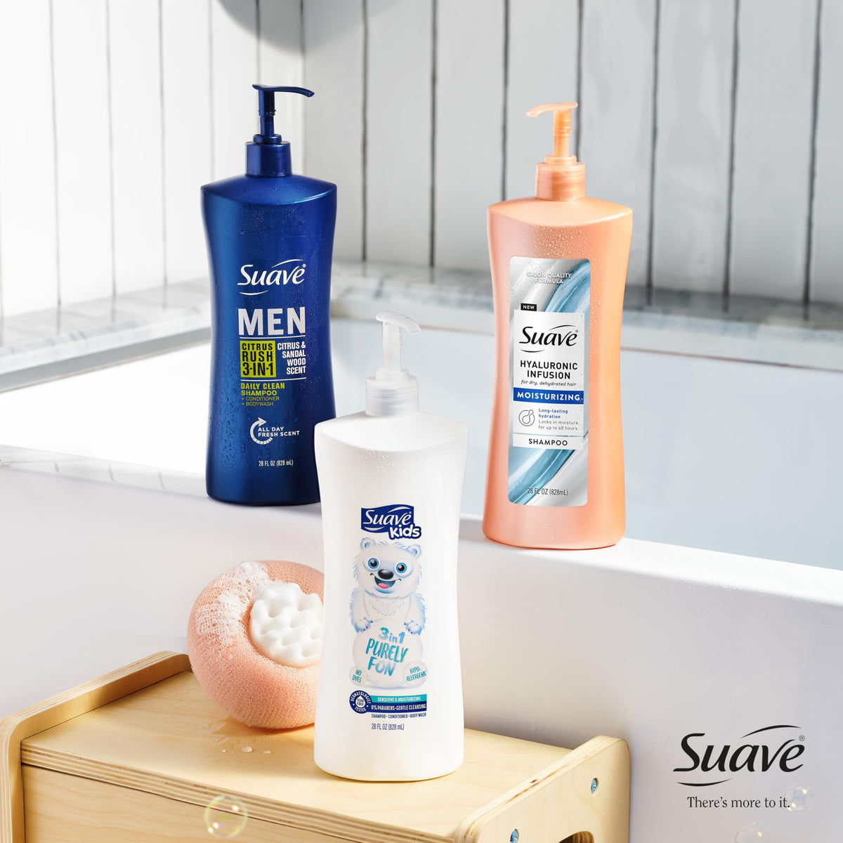 Gentle lather during wash delivers quick hydration from Suave conditioner.