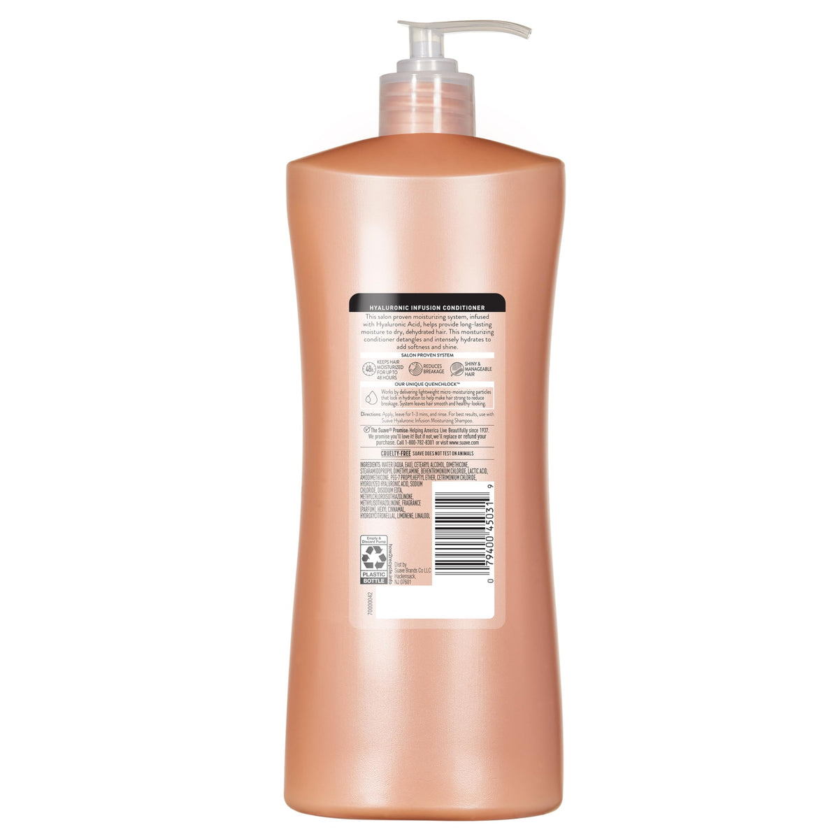 4-pack packaging of Suave Hyaluronic Infusion conditioner for value.