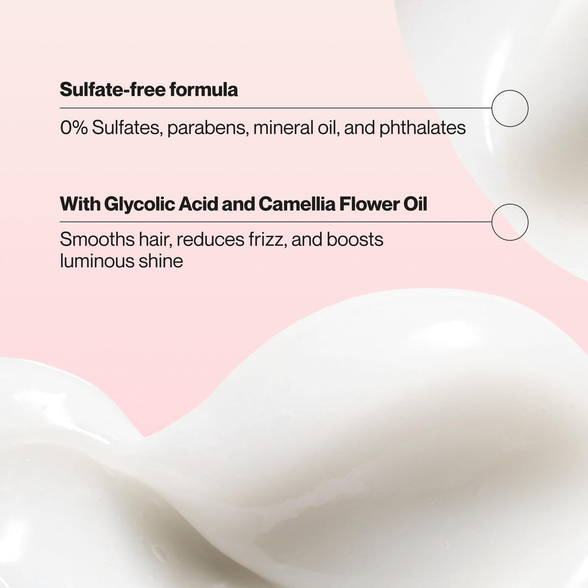 Suave Hydra Gloss Conditioner camellia oil drop emphasizes deep, light moisture and shine.