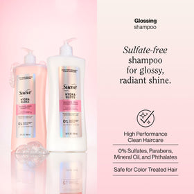 Close-up of label highlights glycolic acid and camellia oil for smoother hair.