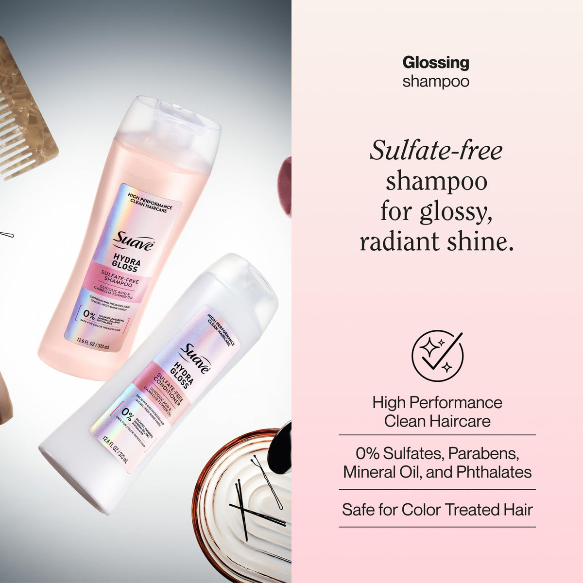Close-up of Suave Hydra Gloss pour demonstrates a lightweight, smooth lather.
