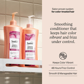 Close-up of the conditioner being applied to hair for even coverage and color-safe hydration