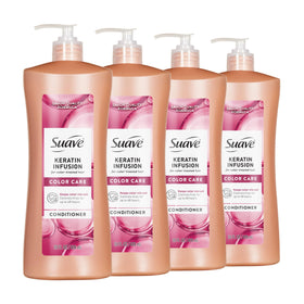 Suave Keratin Infusion Color Care Conditioner bottle pump for easy one-handed dispensing and quick setup
