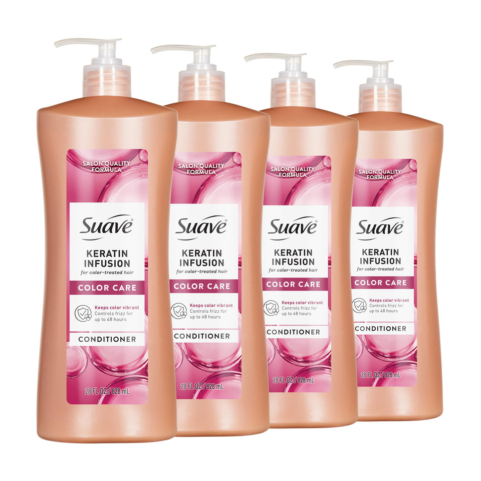 Suave Keratin Infusion Color Care Conditioner bottle pump for easy one-handed dispensing and quick setup