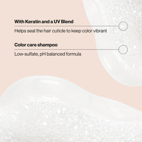 Suave Keratin Infusion Color Care Shampoo label closeup highlights keratin and UV protection