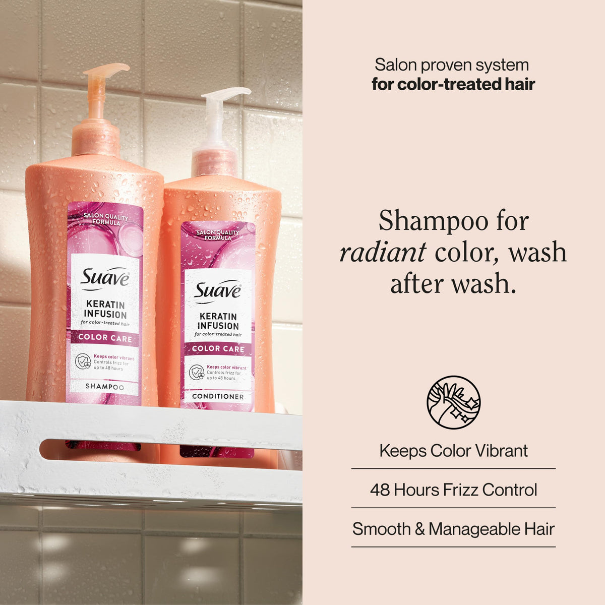 Suave Keratin Infusion Color Care Shampoo pump for easy daily use