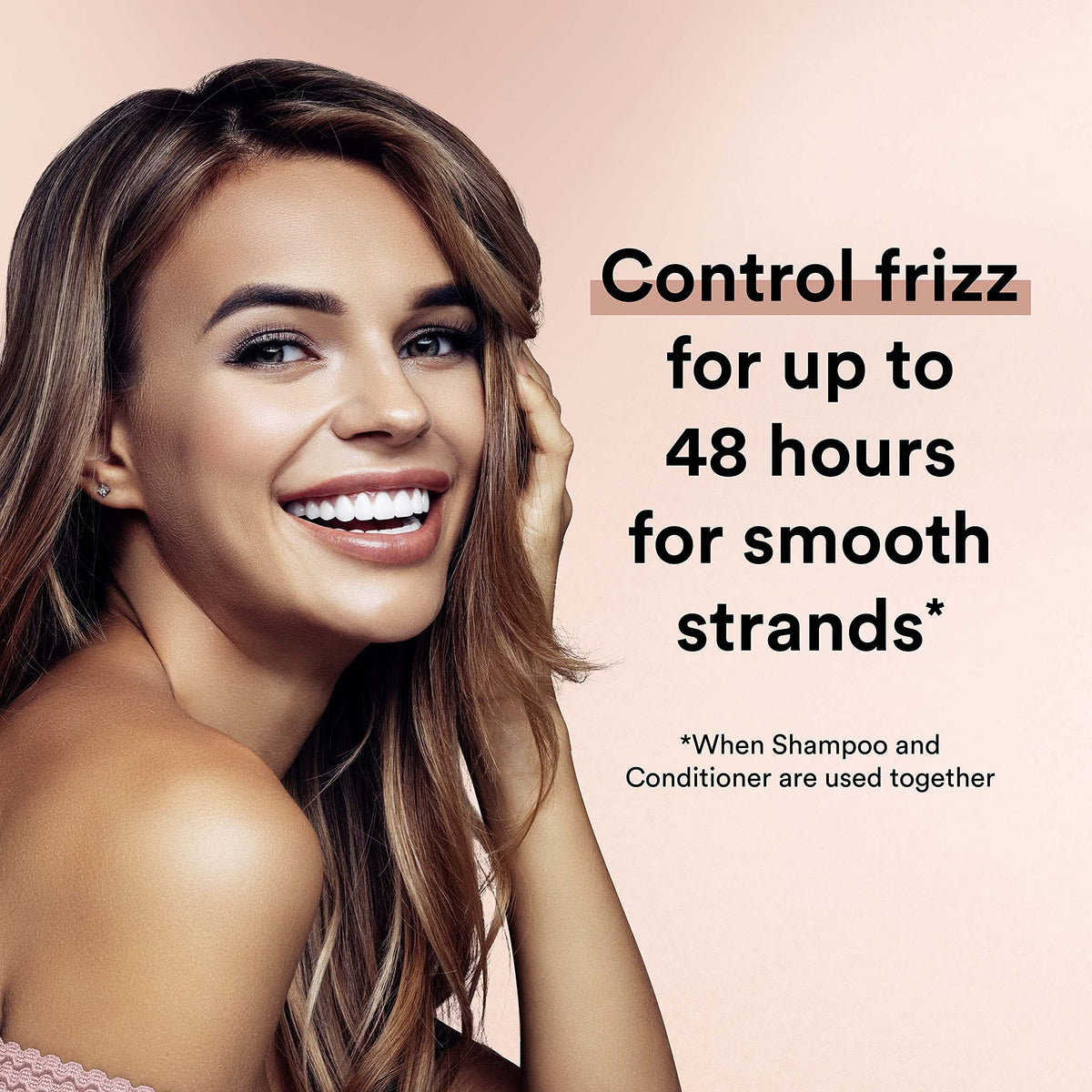 Frizz-control graphic—up to 48 hours with typical use.
