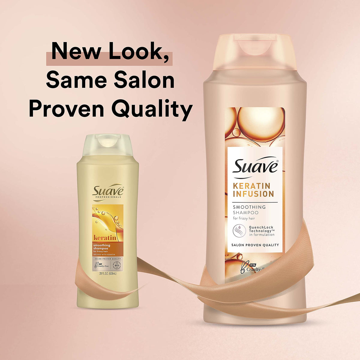 Suave Keratin Infusion Shampoo back label—low sulfate, pH-balanced.