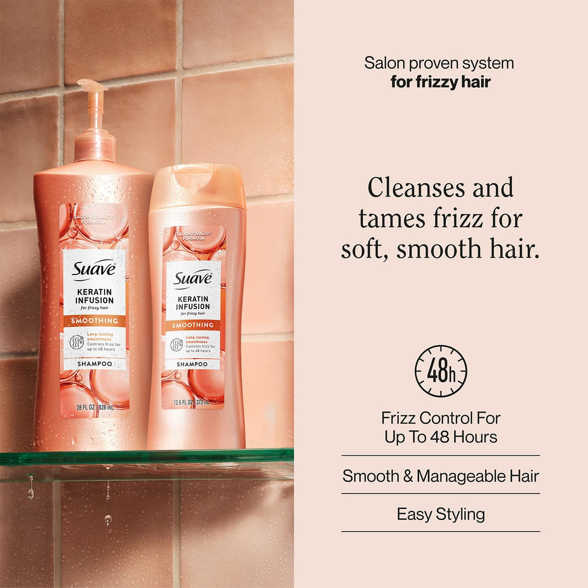 Suave Keratin Infusion Shampoo pump bottle is ideal for large-size family showers.