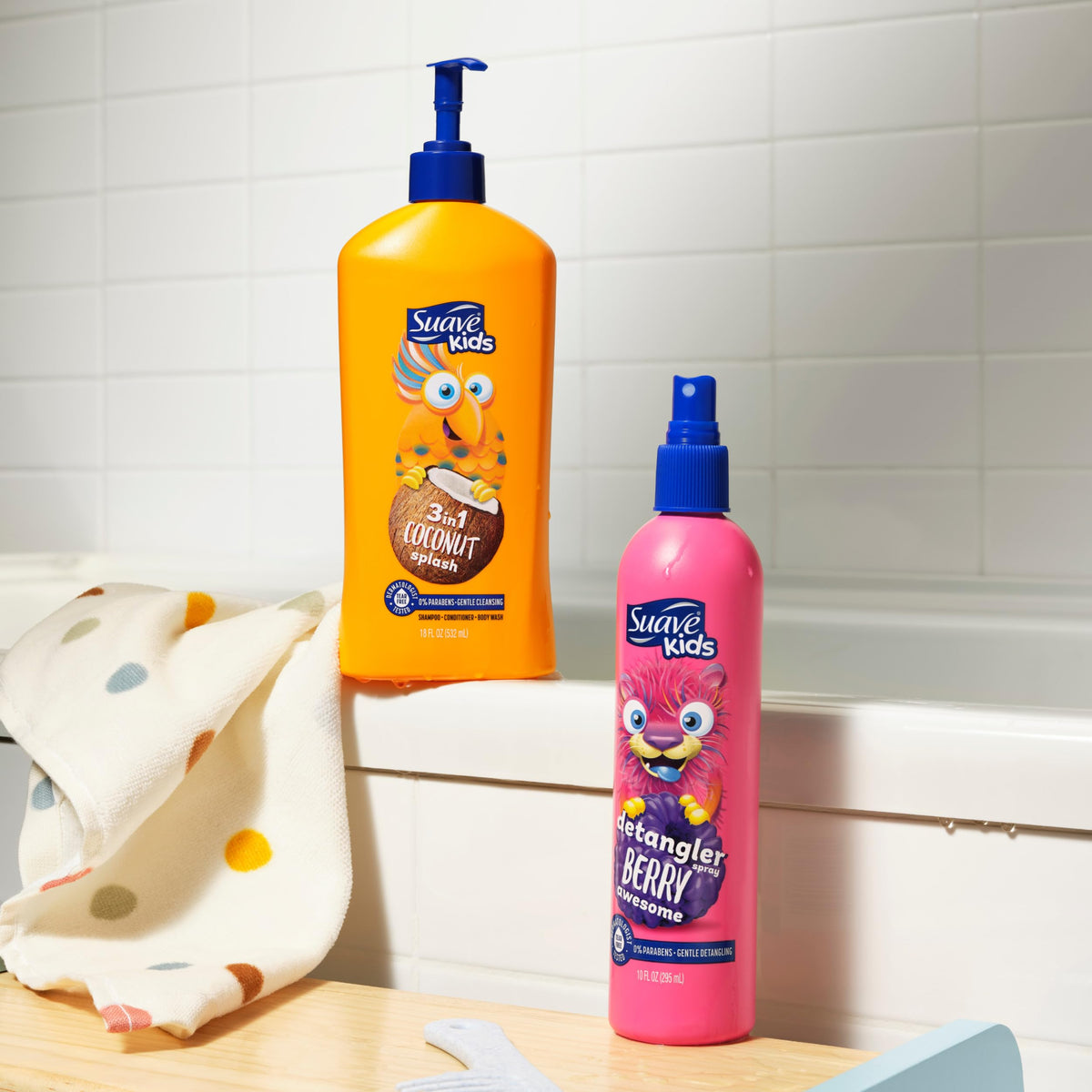 Easy rinse with creamy coconut vanilla fragrance in Suave Kids 3-in-1