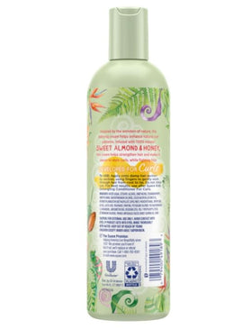 Almond and honey imagery signaling gentle, natural formula for kids